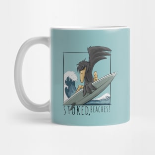 Stoked, Beaches! Surfer Crow Raven Surfing On Japan Wave Mug